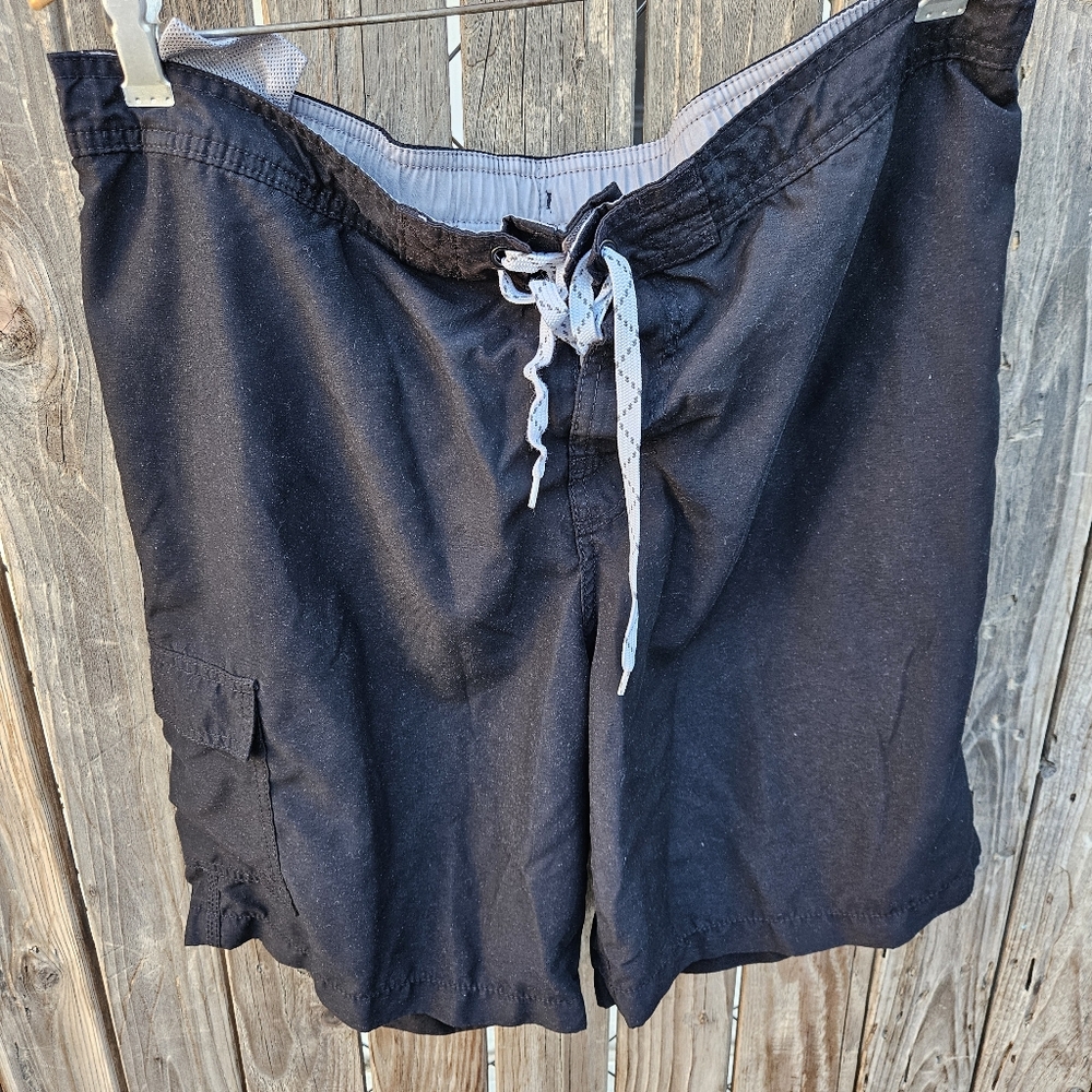 Merona Men's Black Drawstring Cargo Swim Shorts Size L - Picture 3 of 16